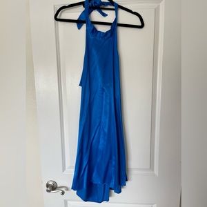 Blue Silk Halter Dress